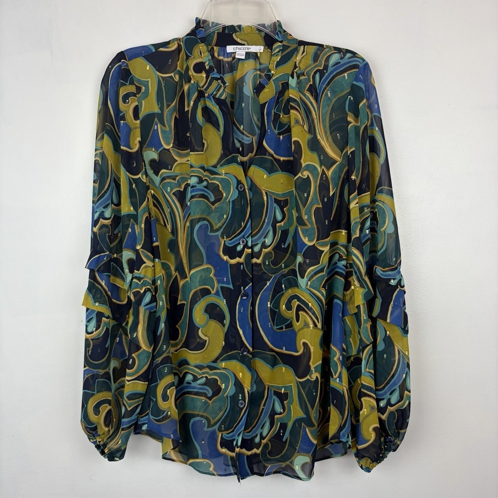 Statement Top Womens Medium Semi Sheer Colorful Artsian Boho Event Old Money